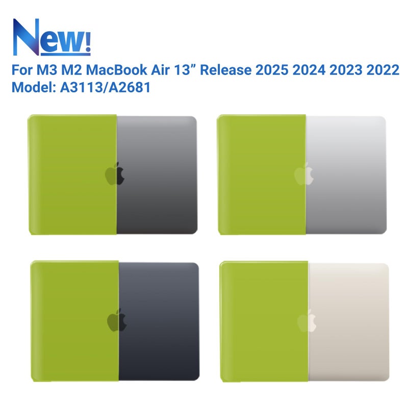 آي بينزر IBenzer متوافق مع 2025 2024 2023 2022 MacBook Air 13 بوصة حافظة M4 A3240 M3 A3113 M2 A2681 حافظة صلبة وغطاء لوحة مفاتيح وشاشة فيلم ونوع C لجهاز Mac Air 13.6 أفوكادو أخضر AT13-KK-AVGN+2TC - Image 4